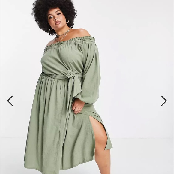 ASOS BNWOT off the shoulder midi. Green. Size 14 - Picture 2 of 7